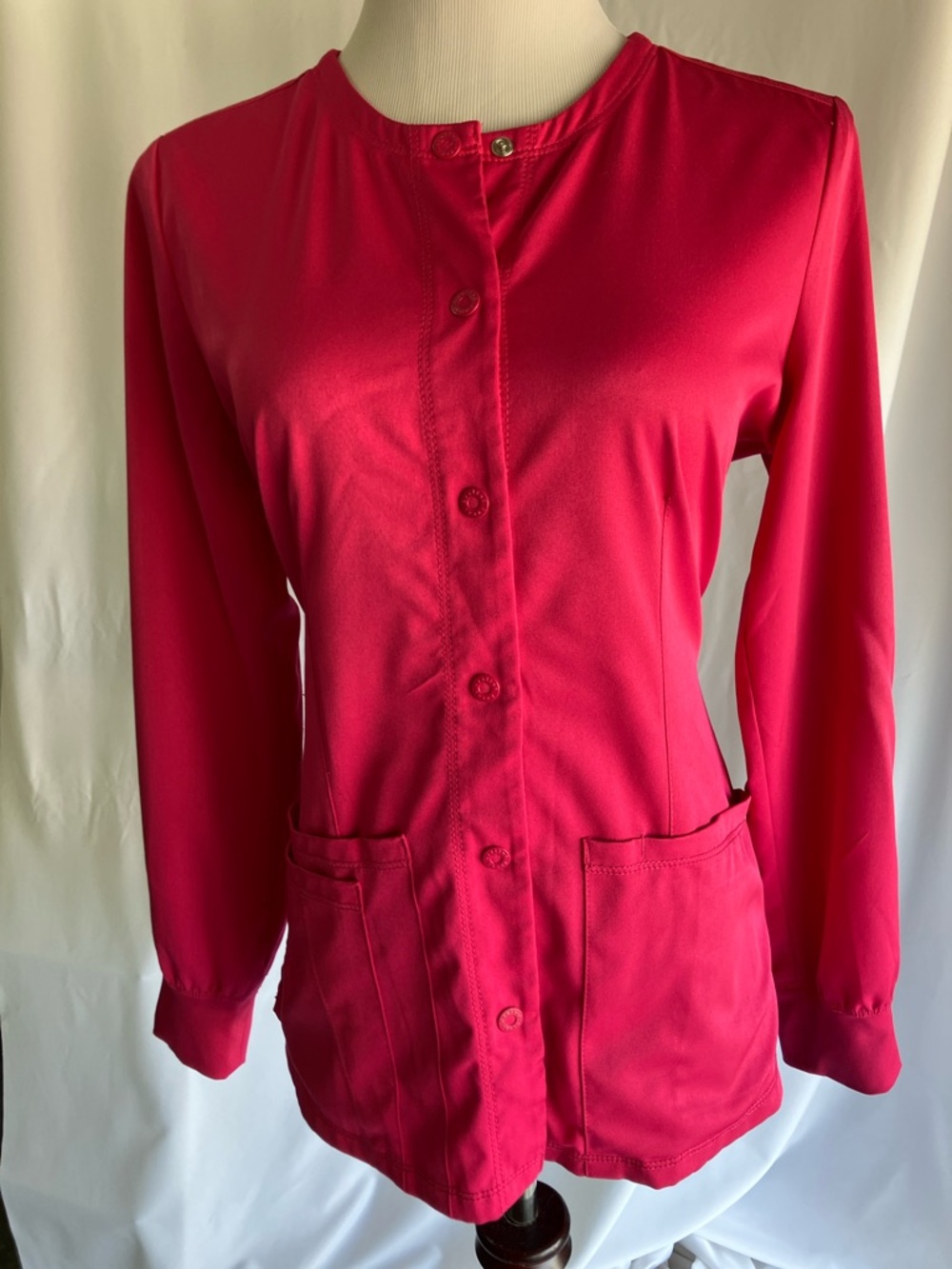 healing hands Hot Pink Button-Front Medical Scrub Jacket/Top